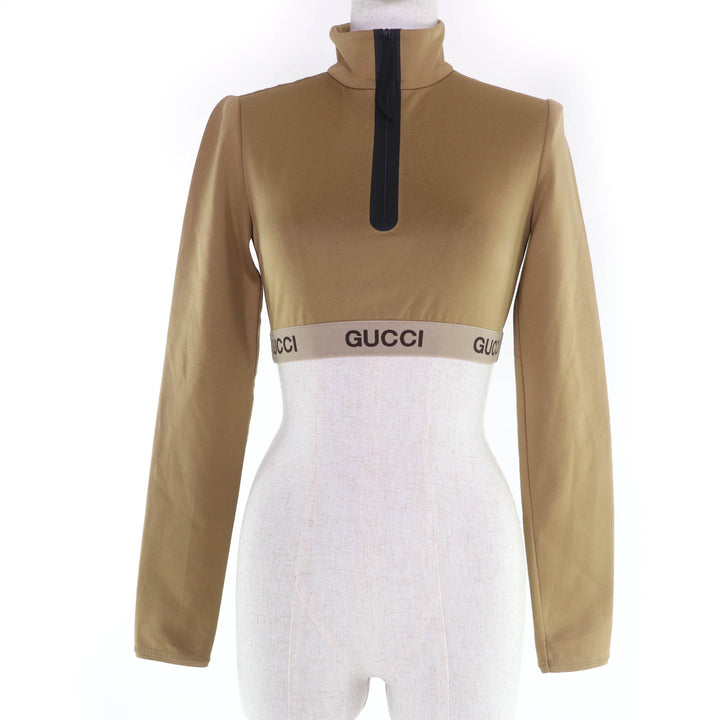 未使用品☆GUCCI グッチ 22SS 672399 コットン ロゴ入り クロップド 長袖 カットソー トップス ブラウン XXS 伊製 正規品 レディース