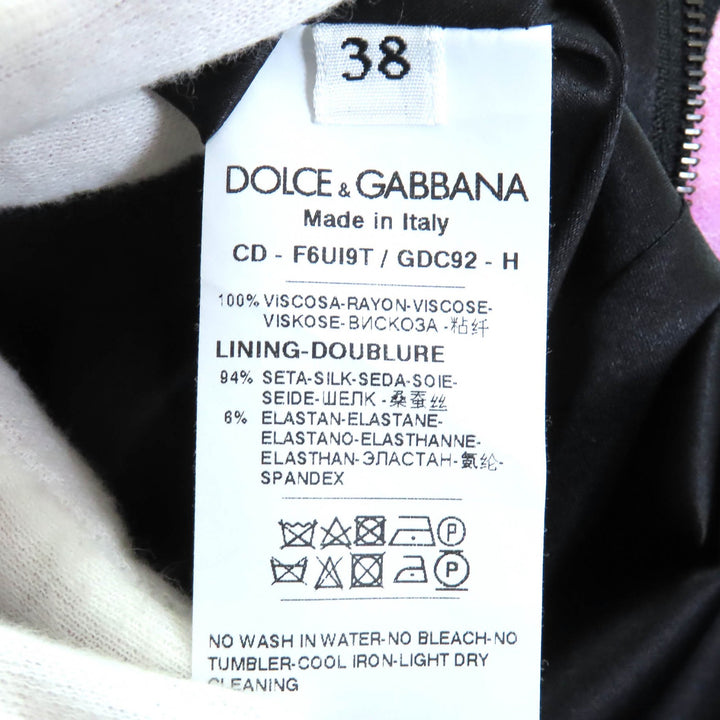 極美品△DOLCE&amp;GABBANA ドルチェ＆ガッバーナ 黒タグ ローズプリント 七分袖 ドレス ワンピース ミニ丈 ブラック ピンク 38 伊製 正規品