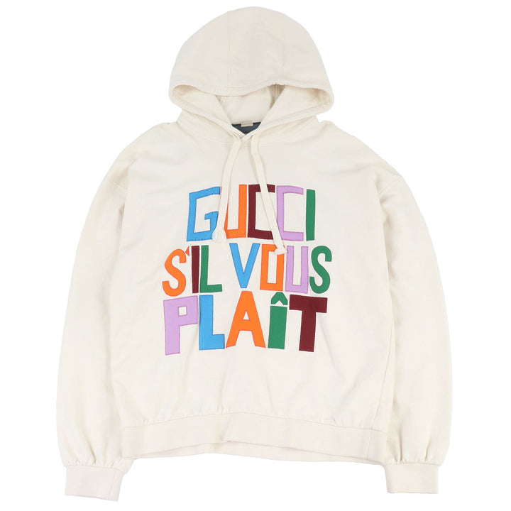 美品□GUCCI グッチ 721427 パッチ付き フェルトコットン プルオーバー スウェットパーカー フーディー アイボリー XS 正規品 メンズ