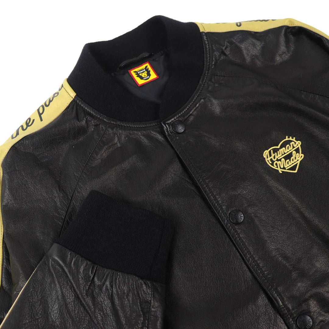 極美品△HUMAN MADE ヒューマンメイド HM27JK020 LEATHER TRACK JACKET レザー トラック ジャケット バックルロゴ ブルゾン L 正規品