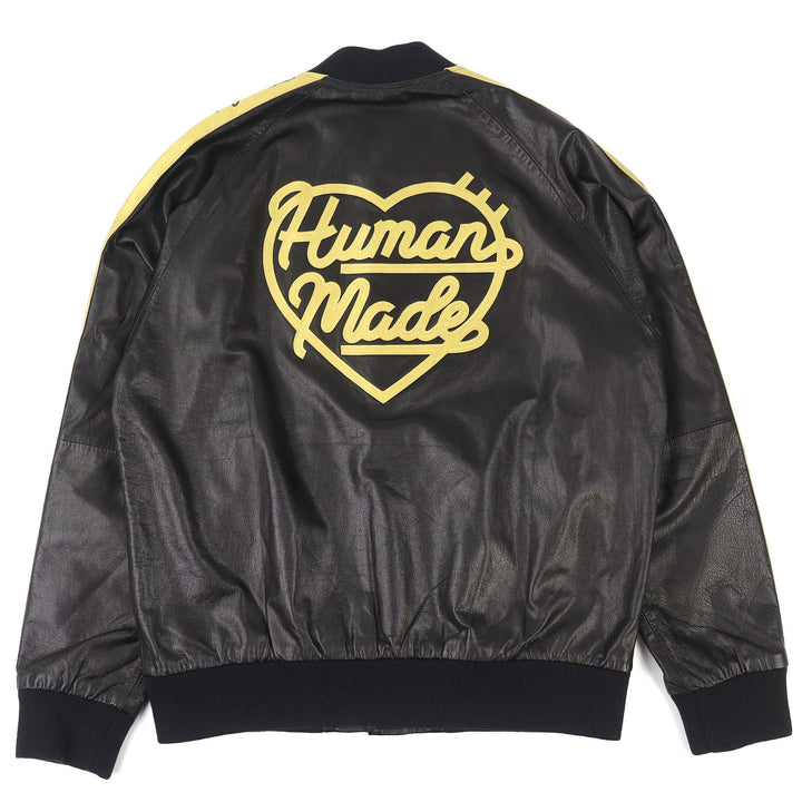 極美品△HUMAN MADE ヒューマンメイド HM27JK020 LEATHER TRACK JACKET レザー トラック ジャケット バックルロゴ ブルゾン L 正規品