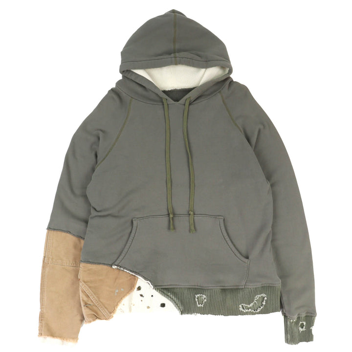 極美品△Greg Lauren グレッグローレン FRAGMENT HOODIE コットン100% ダメージ加工 再構築 ドッキング プルオーバー パーカー 3 カーキ