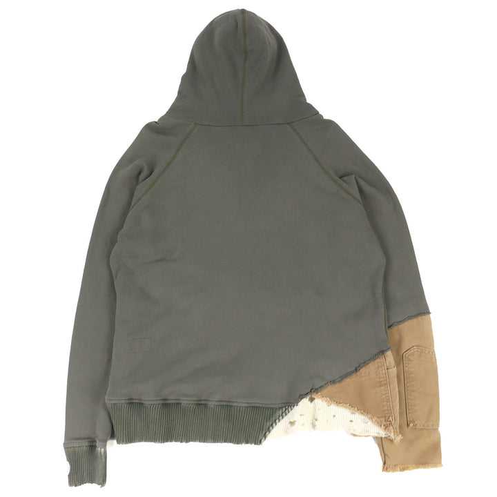 極美品△Greg Lauren グレッグローレン FRAGMENT HOODIE コットン100% ダメージ加工 再構築 ドッキング プルオーバー パーカー 3 カーキ