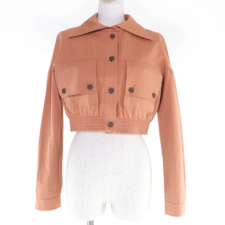 極美品☆JIL SANDER NAVY ジルサンダーネイビー JDK553AJK03281 コットン クロップド ジャケット ライトブラウン 34 正規品 レディース