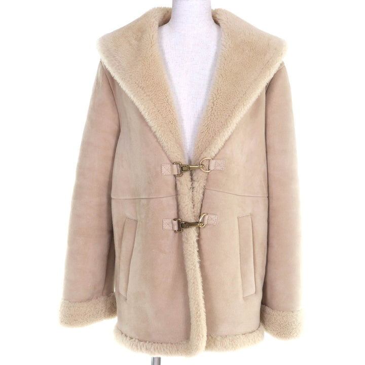 極美品◇COACH コーチ CF025 シープスキン ショールシアリング ムートンコート ベージュ ゴールド金具 M ガーメント付 正規品 レディース