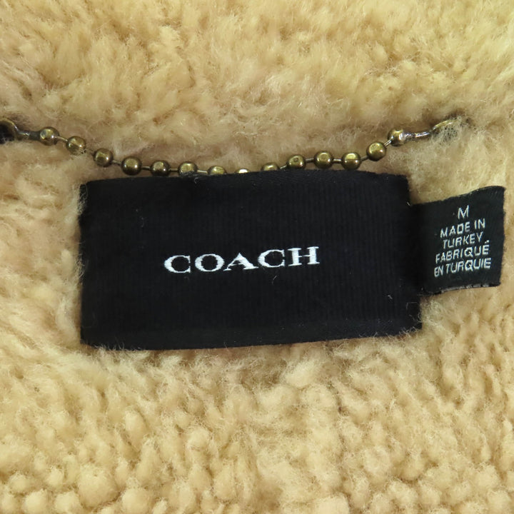 極美品◇COACH コーチ CF025 シープスキン ショールシアリング ムートンコート ベージュ ゴールド金具 M ガーメント付 正規品 レディース