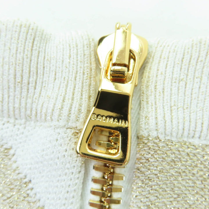 極美品☆BALMAIN バルマン KL020KD48/LB005KD48 ゼブラ柄 ニット トップス・ミニスカート セットアップ ゴールド 36・38 伊製 レディース