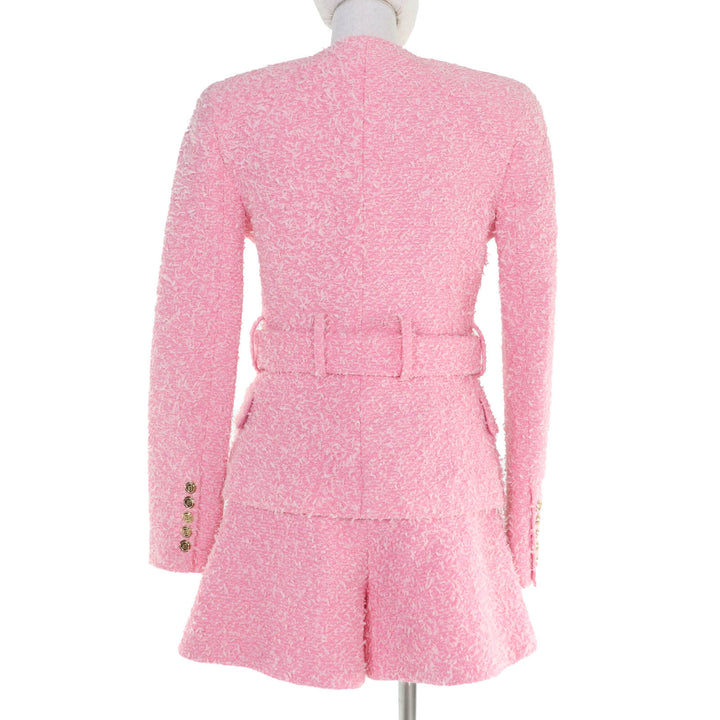 極美品☆BALMAIN バルマン SI150CA00/PA087C320 ラインストーン リボンツイード ジャケット・ショートパンツ セットアップ ピンク 34