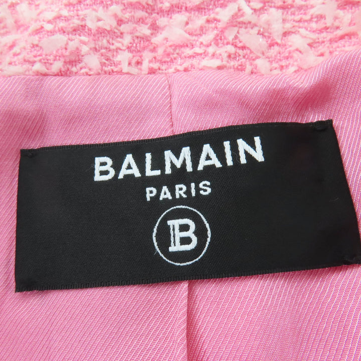 極美品☆BALMAIN バルマン SI150CA00/PA087C320 ラインストーン リボンツイード ジャケット・ショートパンツ セットアップ ピンク 34