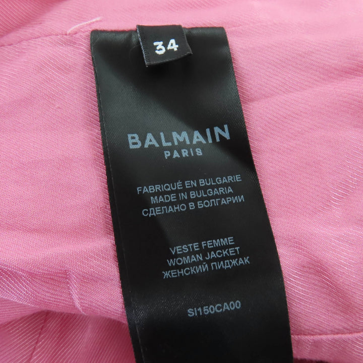 極美品☆BALMAIN バルマン SI150CA00/PA087C320 ラインストーン リボンツイード ジャケット・ショートパンツ セットアップ ピンク 34