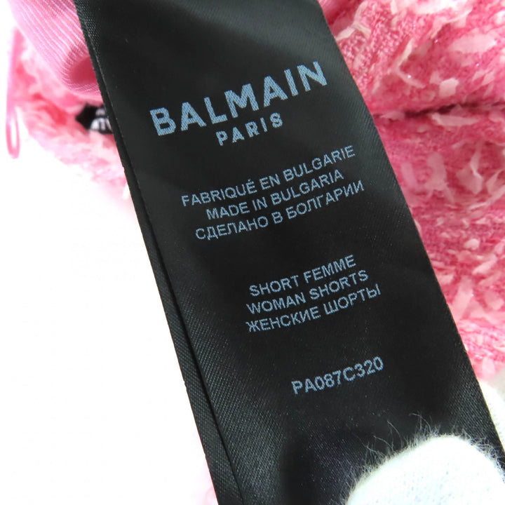 極美品☆BALMAIN バルマン SI150CA00/PA087C320 ラインストーン リボンツイード ジャケット・ショートパンツ セットアップ ピンク 34