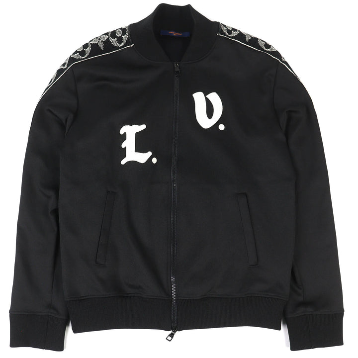 美品△LOUIS VUITTON ルイヴィトン LVフラワーバンド モノグラム サイドライン ジャージ ブルゾン トラックジャケット ブラック M 正規品