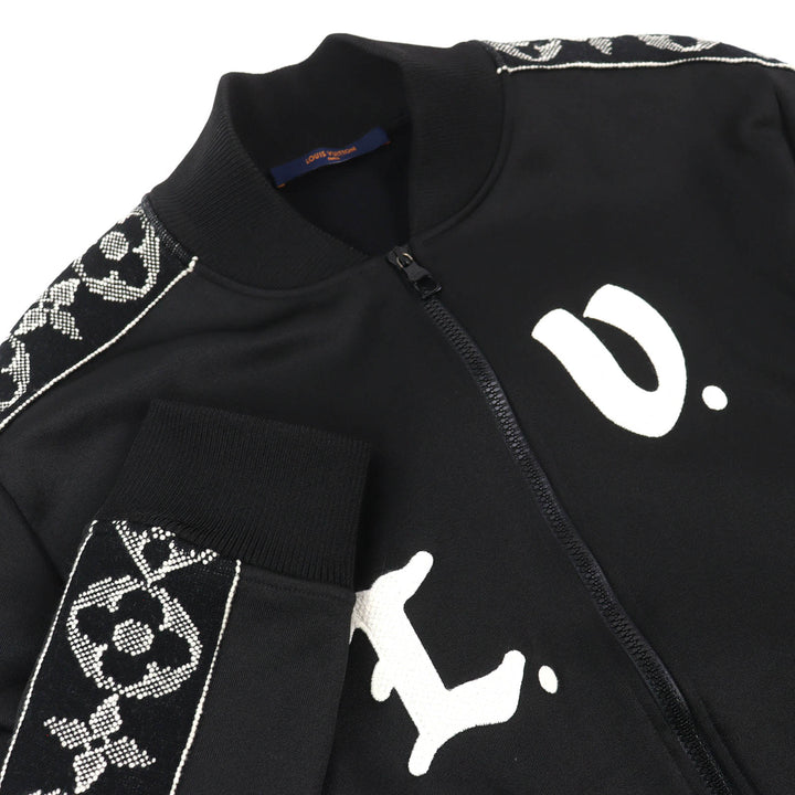 美品△LOUIS VUITTON ルイヴィトン LVフラワーバンド モノグラム サイドライン ジャージ ブルゾン トラックジャケット ブラック M 正規品
