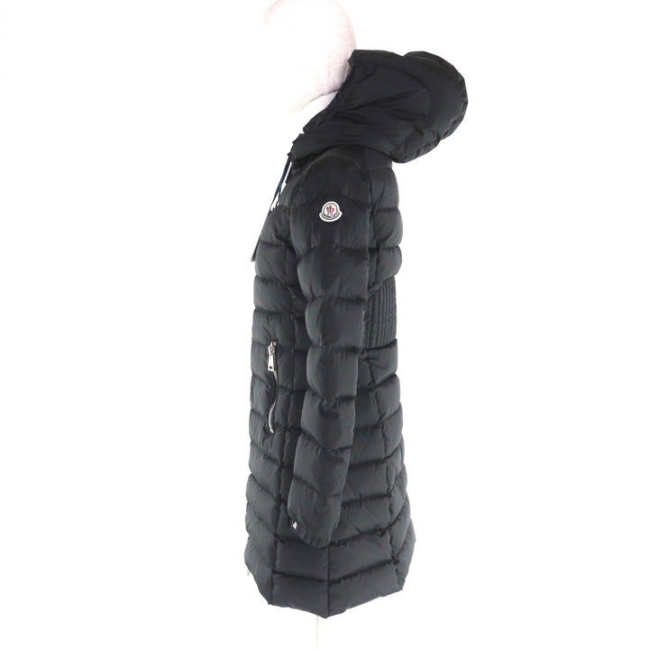 極美品★MONCLER モンクレール OROPHIN フード・ロゴワッペン付 レザー使い ZIP UP ダウンコート ブラック 0 ガーメント付き レディース