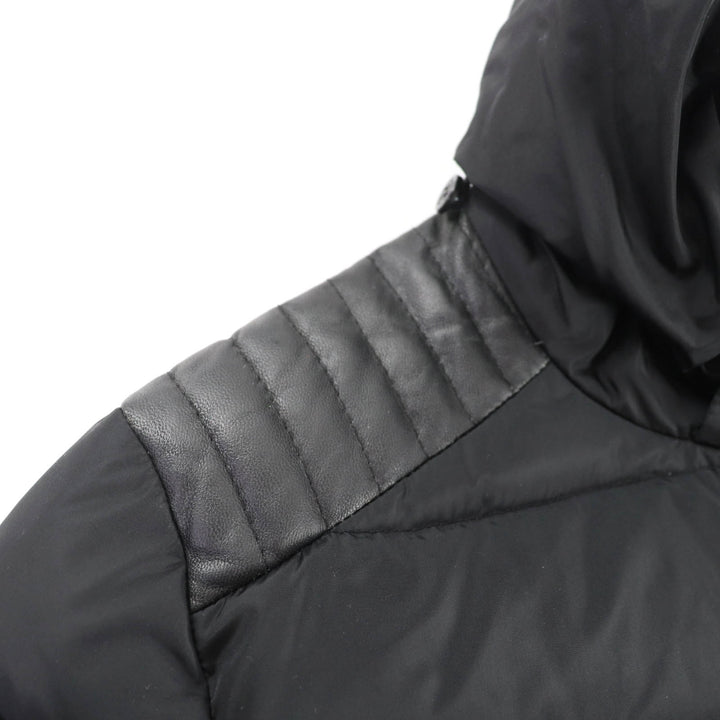 極美品★MONCLER モンクレール OROPHIN フード・ロゴワッペン付 レザー使い ZIP UP ダウンコート ブラック 0 ガーメント付き レディース