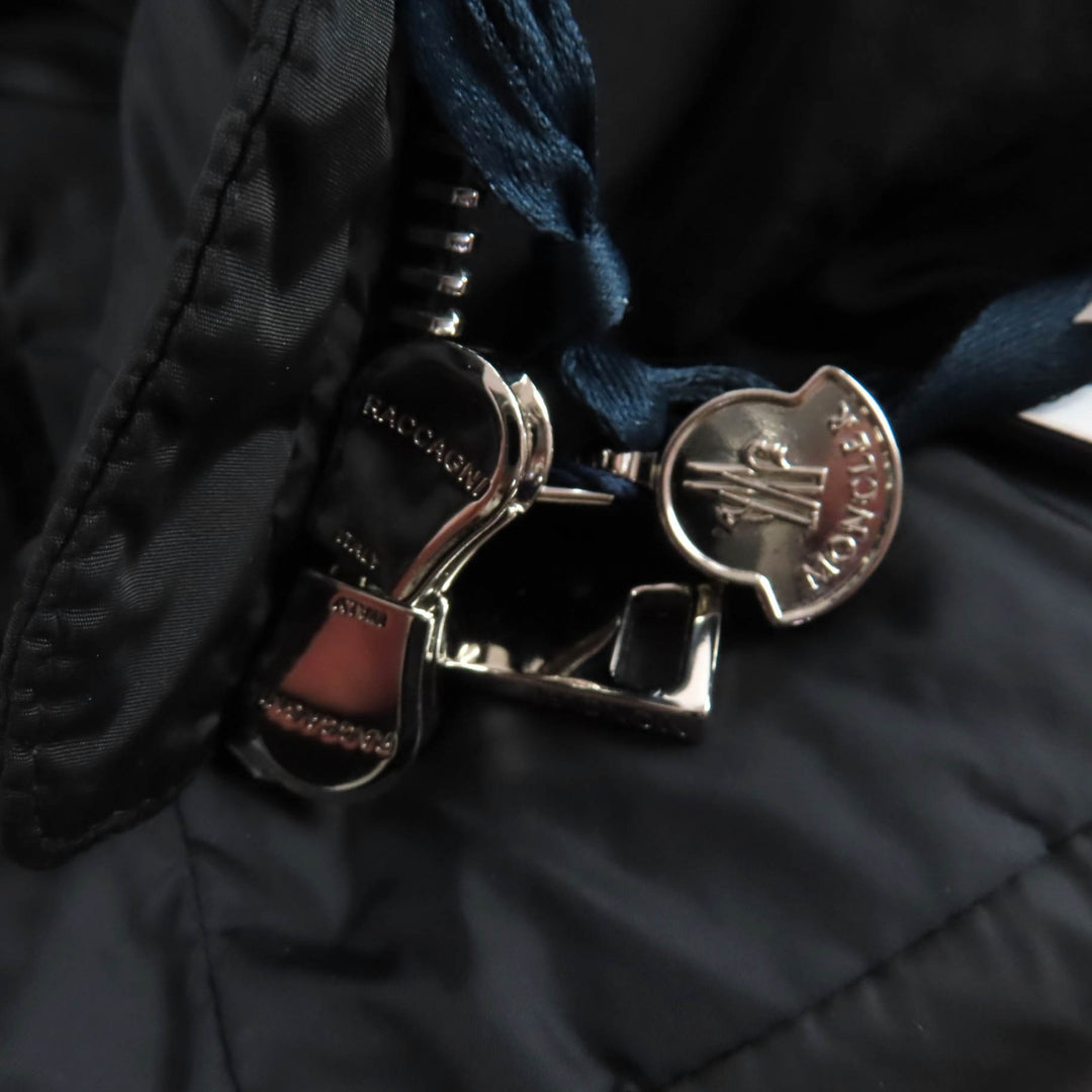 極美品★MONCLER モンクレール OROPHIN フード・ロゴワッペン付 レザー使い ZIP UP ダウンコート ブラック 0 ガーメント付き レディース