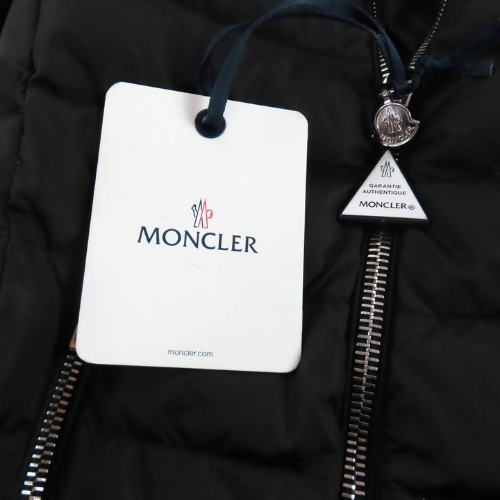 極美品★MONCLER モンクレール OROPHIN フード・ロゴワッペン付 レザー使い ZIP UP ダウンコート ブラック 0 ガーメント付き レディース