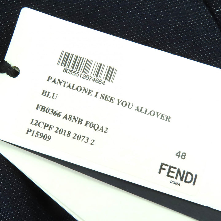 未使用品△FENDI フェンディ FB0366 コットン ウール モンスターアイ パンツ スラックス ダークネイビー 48 イタリア製 正規品 メンズ