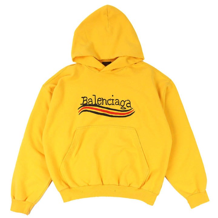 未使用品△BALENCIAGA バレンシアガ 23SS 720426 コットン100％ キャンペーンロゴ ダメージ加工 フーディー パーカー イエロー XS 正規品
