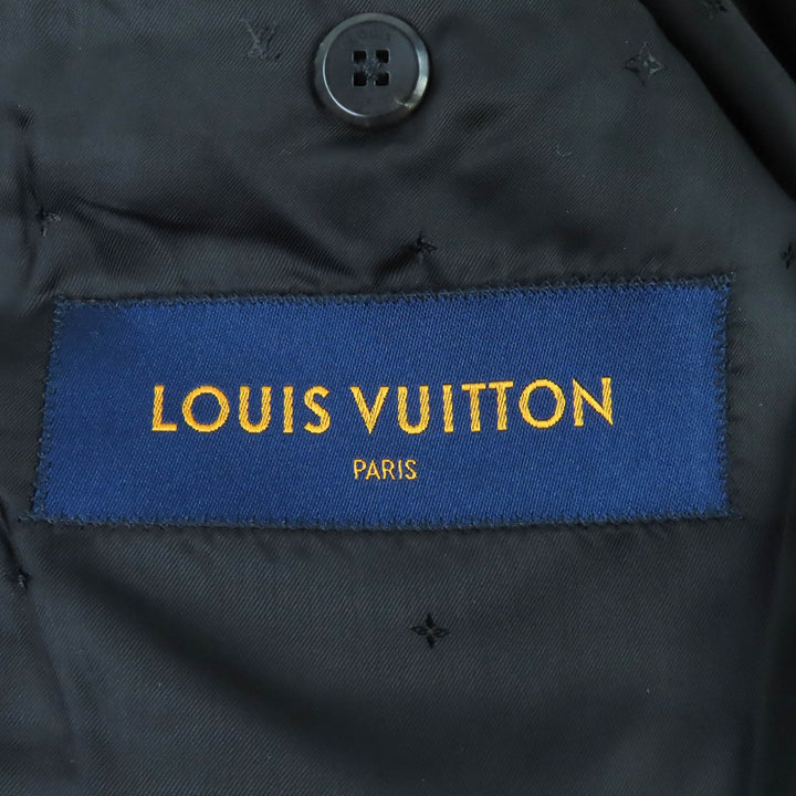 極美品△LOUIS VUITTON ルイヴィトン 20AW シルク混 シャドーモノグラム カモフラ総柄 シングルテーラードジャケット ブラック 44 正規品