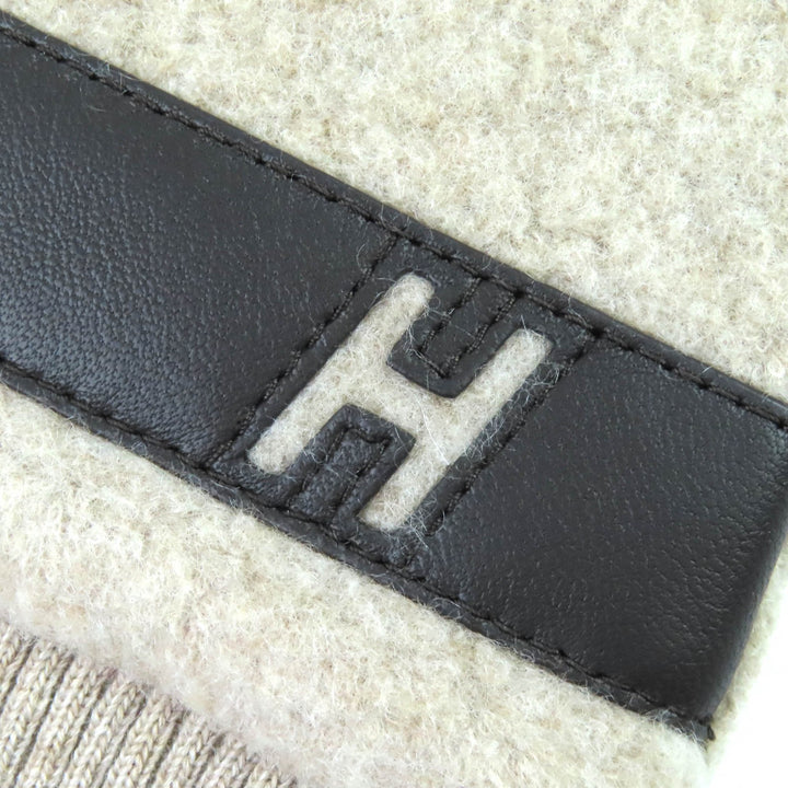 未使用品△HERMES エルメス H394076T テディ・ポケット ウール カシミヤ ラムスキン Hロゴ ストール マフラー ユニセックス 正規品 箱付