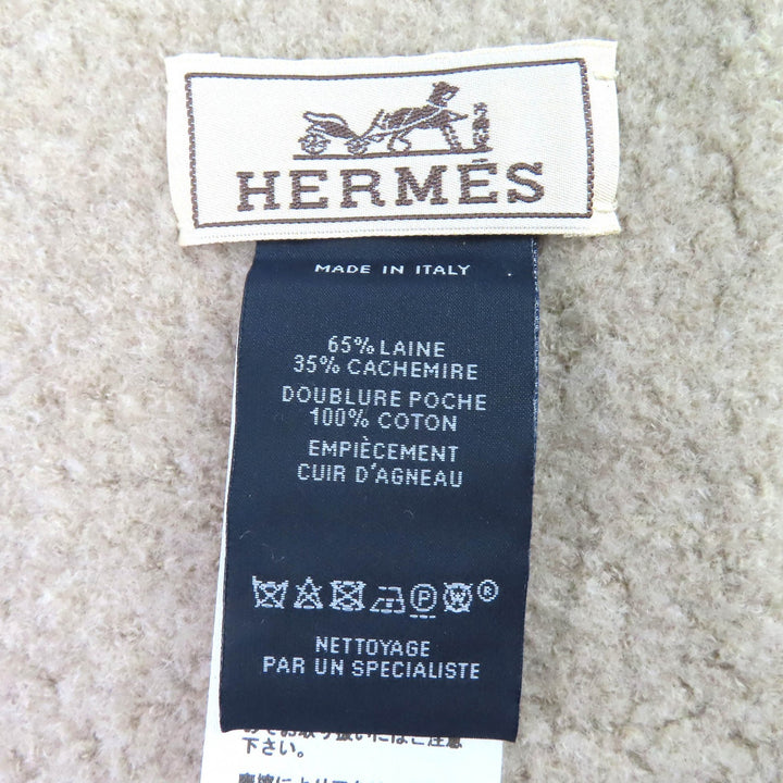 未使用品△HERMES エルメス H394076T テディ・ポケット ウール カシミヤ ラムスキン Hロゴ ストール マフラー ユニセックス 正規品 箱付