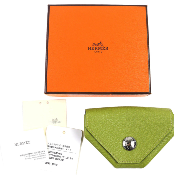 極美品△HERMES エルメス ルヴァンキャトル ル24 シェーブル ヴェールアニス(アニスグリーン) セリエボタン コインケース □K刻印 箱付き