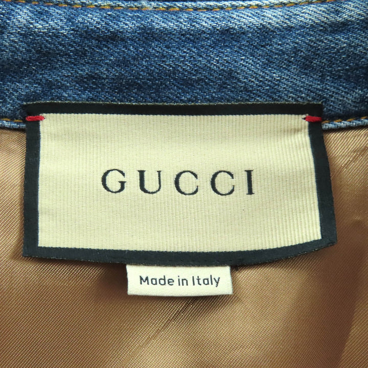 極美品△GUCCI グッチ 24SS 772882 コットン100％ インターロッキングGブローチ 中綿入り 長袖 デニムシャツ インディゴブルー 38 正規品