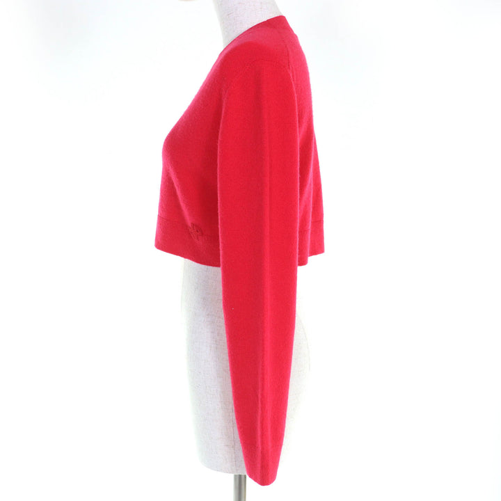 極美品△PATOU パトゥ 23AW KN0998041426P ウール カシミヤ ロゴワッペン クロップド 長袖 ニット セーター レッド S イタリア製 正規品