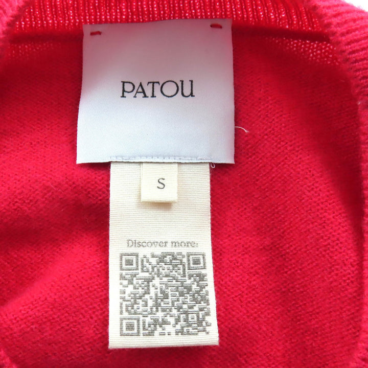 極美品△PATOU パトゥ 23AW KN0998041426P ウール カシミヤ ロゴワッペン クロップド 長袖 ニット セーター レッド S イタリア製 正規品