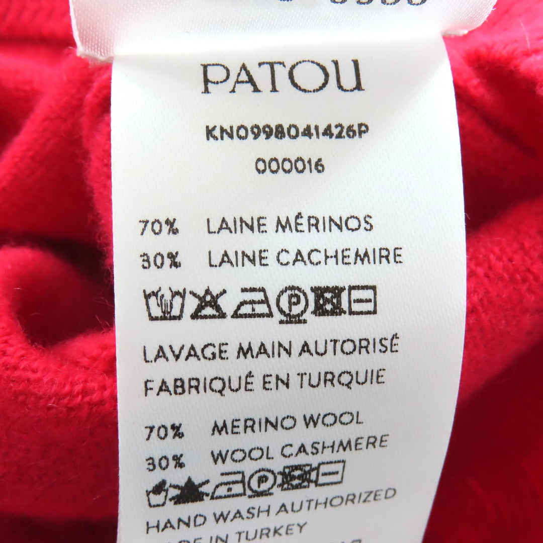 極美品△PATOU パトゥ 23AW KN0998041426P ウール カシミヤ ロゴワッペン クロップド 長袖 ニット セーター レッド S イタリア製 正規品