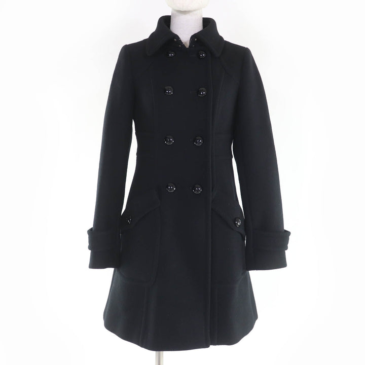 美品☆BURBERRY BLUE LABEL バーバリーブルーレーベル ウール ロゴボタン 裏地チェック柄 コート ブラック 38 正規品 レディース