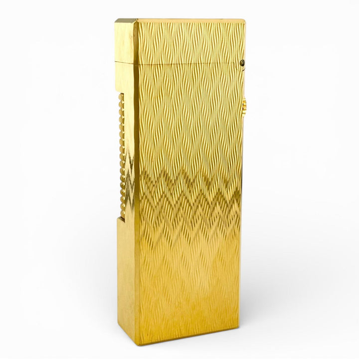 美品▲Dunhill ダンヒル スクエア ヘリンボーン柄 ローラー式 喫煙具 ガス ライター ゴールド スイス製 メンズ 着火確認済み