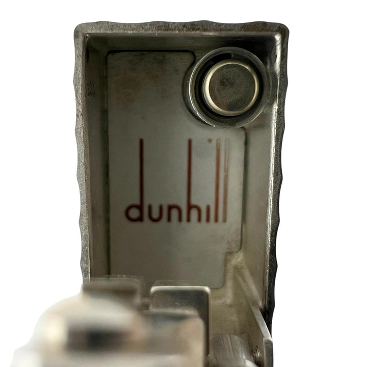 良品▲Dunhill ダンヒル スクエア ロゴ刻印 総柄 ローラー式 喫煙具 ガス ライター シルバー スイス製 メンズ 着火確認済み