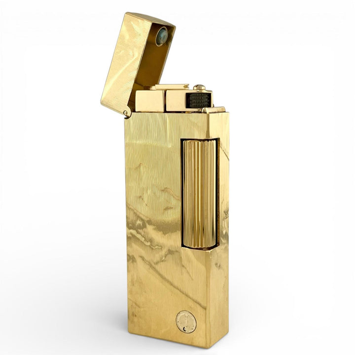 良品▲Dunhill ダンヒル スクエア 総柄 ローラー式 喫煙具 ガス ライター GPゴールド スイス製 メンズ 着火確認済み