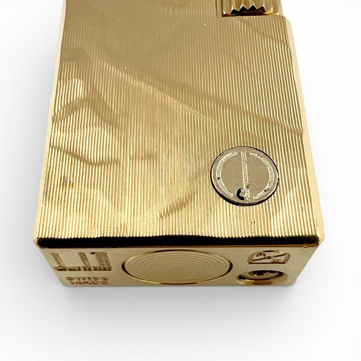 良品▲Dunhill ダンヒル スクエア 総柄 ローラー式 喫煙具 ガス ライター GPゴールド スイス製 メンズ 着火確認済み