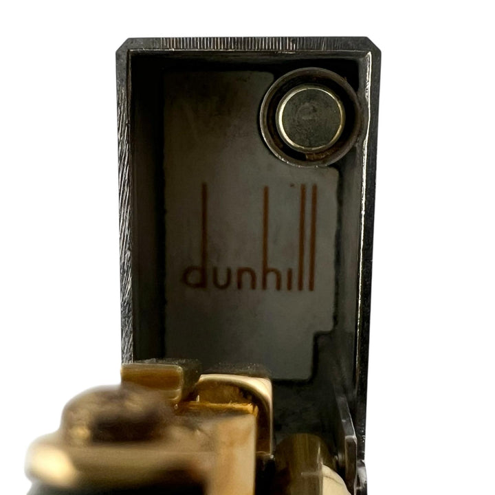 美品▲Dunhill ダンヒル スクエア ヘアライン ローラー式 喫煙具 ガス ライター シルバー ゴールド スイス製 メンズ 着火確認済み