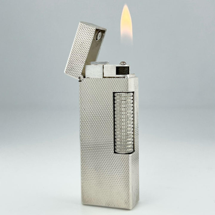 美品▲Dunhill ダンヒル スクエア 総柄 ローラー式 喫煙具 ガス ライター シルバー スイス製 メンズ 着火確認済み