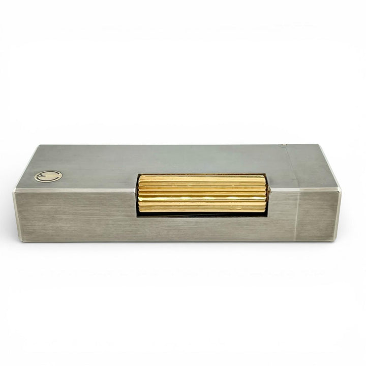 良品▲Dunhill ダンヒル スクエア ヘアライン ローラー式 喫煙具 ガス ライター シルバー ゴールド スイス製 メンズ 着火確認済み