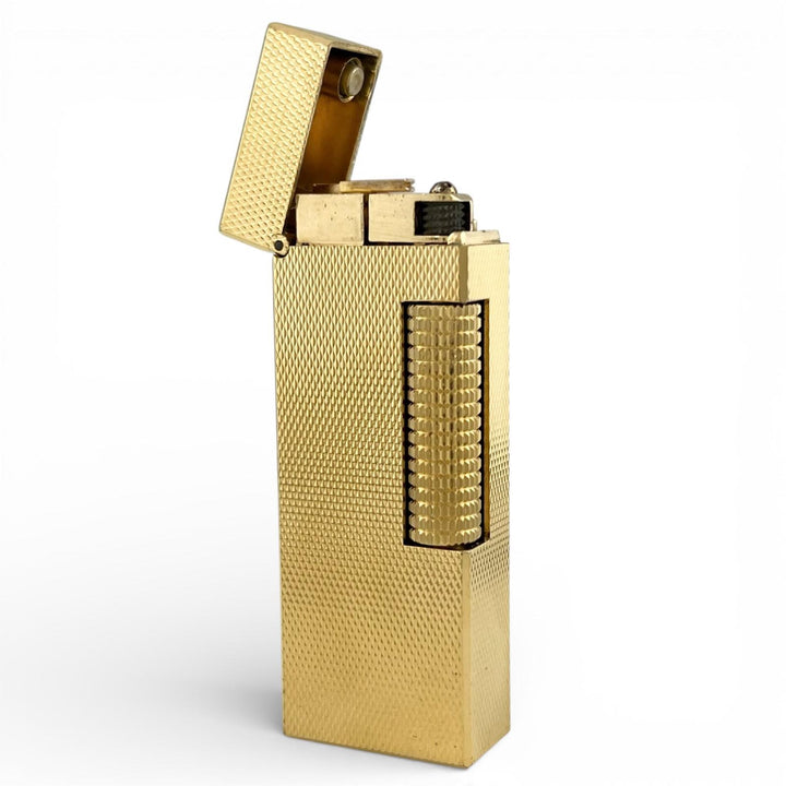 美品▲Dunhill ダンヒル スクエア 総柄 ローラー式 喫煙具 ガス ライター ゴールド スイス製 メンズ 着火確認済み