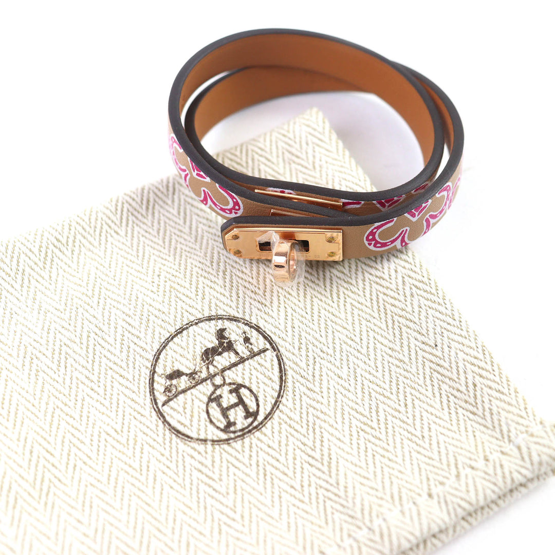 未使用△HERMES エルメス ミニ ケリー ドゥブルトゥール ラッキー デイジー レザー レザー ブレスレット 現行品 ブラウン W刻 レディース