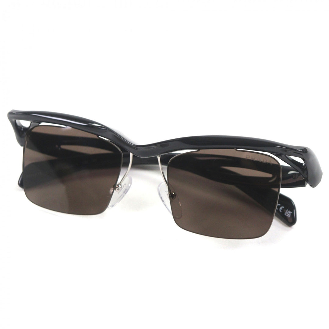 極美品▼PRADA プラダ SPRA15 スクエアレンズ サングラス ブラック 47□20 135 デモレンズ 箱・保存袋・ケース付き イタリア製 メンズ