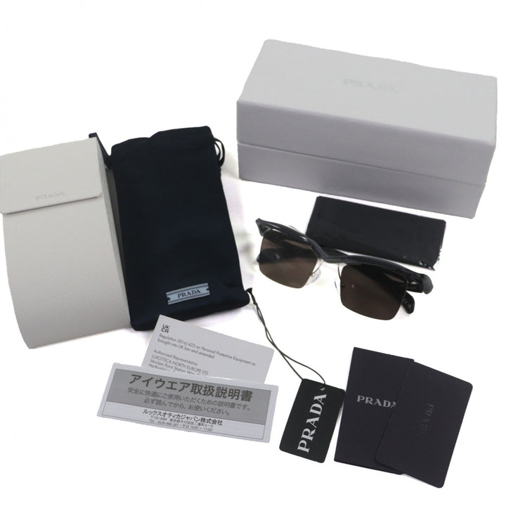 極美品▼PRADA プラダ SPRA15 スクエアレンズ サングラス ブラック 47□20 135 デモレンズ 箱・保存袋・ケース付き イタリア製 メンズ