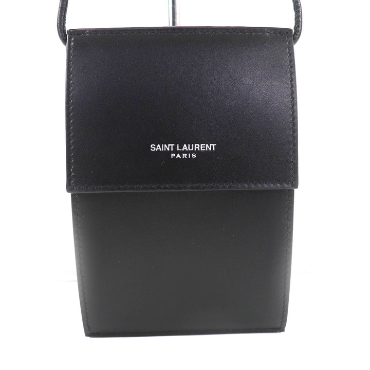 未使用品◇SAINT LAURENT PARIS サンローランパリ 802728 レザー ショルダーポーチ/バッグ ブラック 箱・保存袋付 イタリア製 レディース