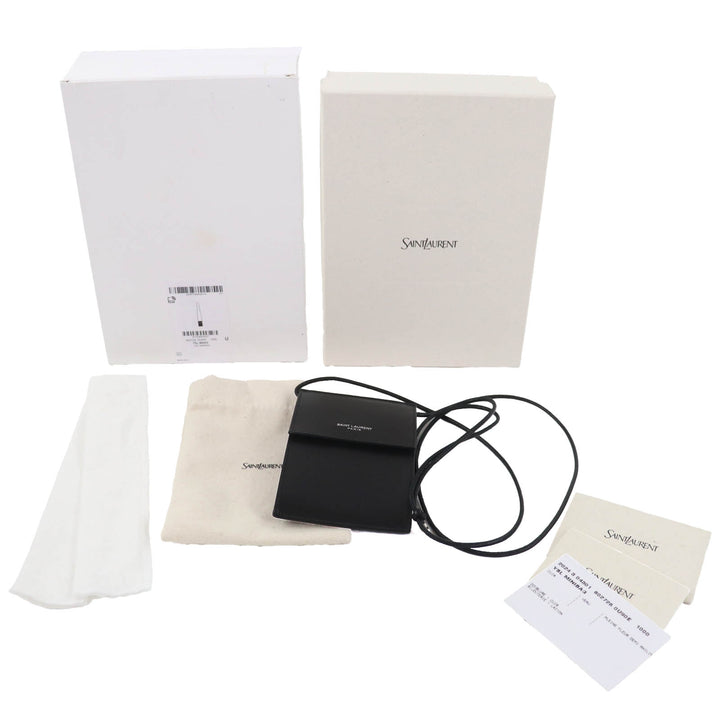 未使用品◇SAINT LAURENT PARIS サンローランパリ 802728 レザー ショルダーポーチ/バッグ ブラック 箱・保存袋付 イタリア製 レディース