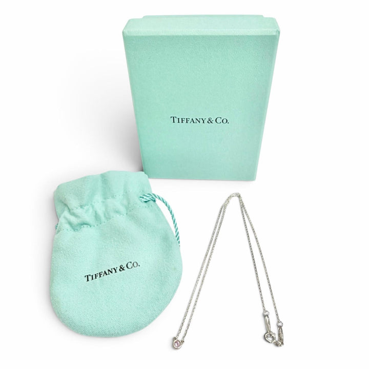 美品△TIFFANY&amp;Co. ティファニー カラー バイザヤード AG925 1Pピンクサファイア ネックレス シルバー スペイン製 重量1.6g 箱・保存袋付
