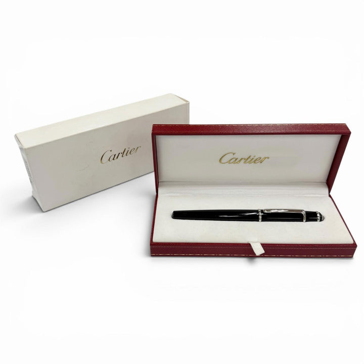 美品◇Cartier カルティエ ディアボロ ドゥ カルティエ 18K ブルージェムストーン Mニブ 万年筆 ブラック シルバー フランス製 箱付き