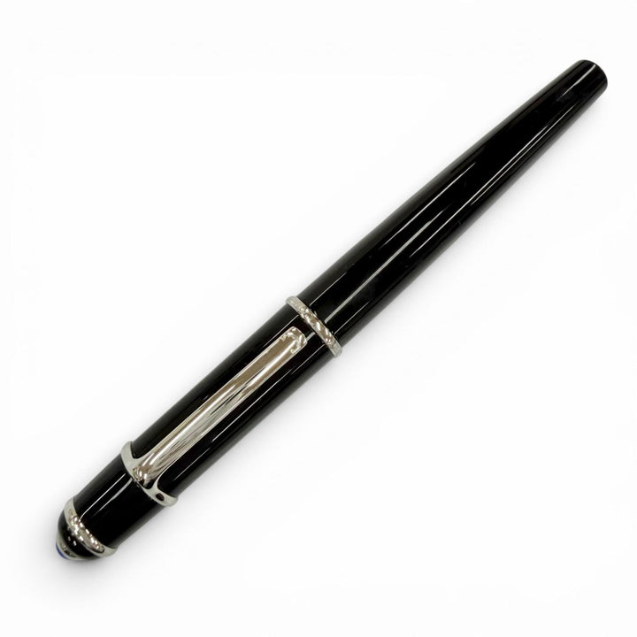 美品◇Cartier カルティエ ディアボロ ドゥ カルティエ 18K ブルージェムストーン Mニブ 万年筆 ブラック シルバー フランス製 箱付き