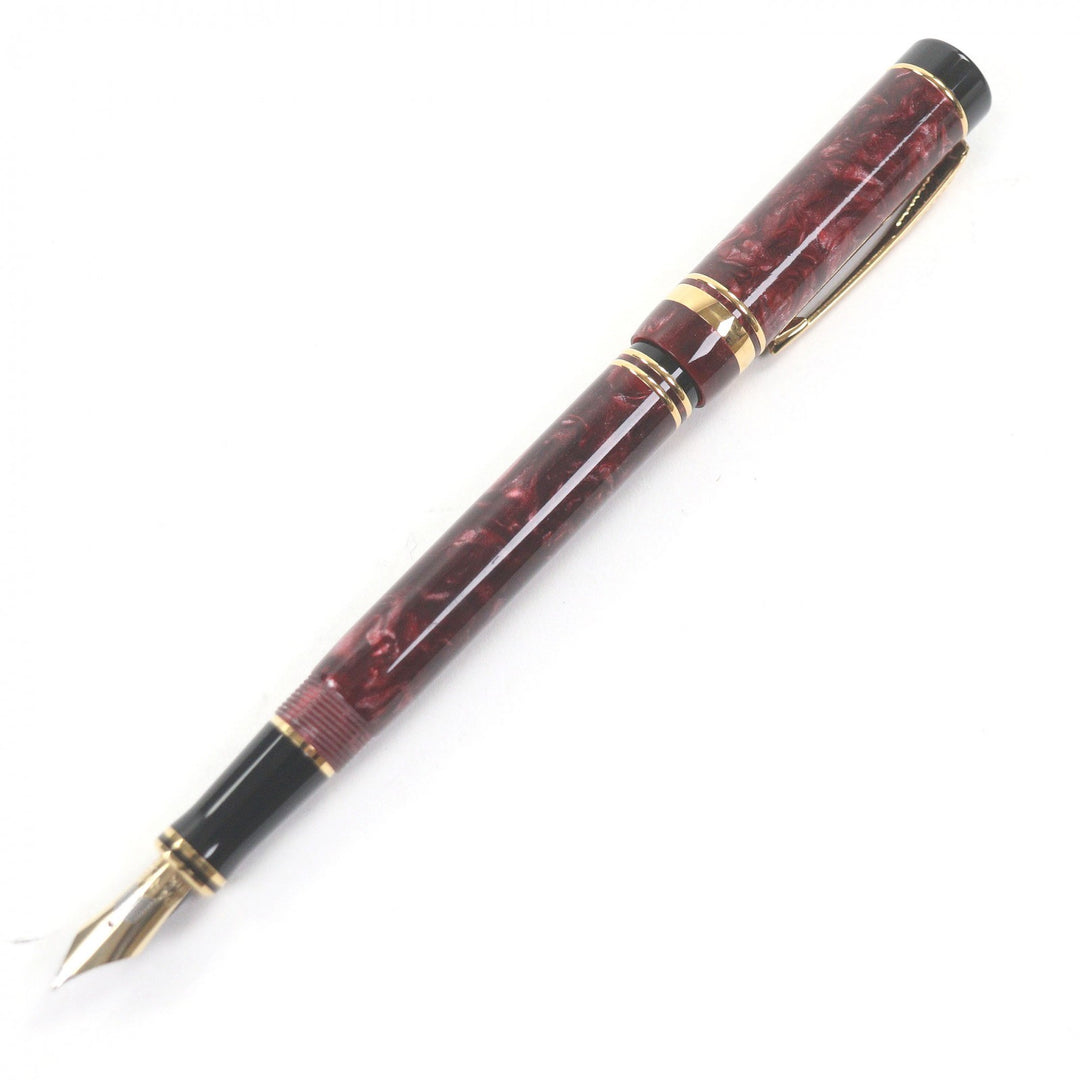 美品□PARKER パーカー ヴィンテージ デュオフォールド 18K Fニブ センテニアル 旧型 万年筆 マーブルレッド ゴールド ケース付き メンズ