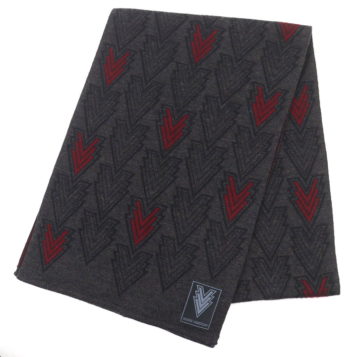 良品△LOUIS VUITTON ルイヴィトン 2015年 M70032 ウール100％ エシャルプ トリプルV マフラー ダークグレー ボルドー イタリア製 正規品